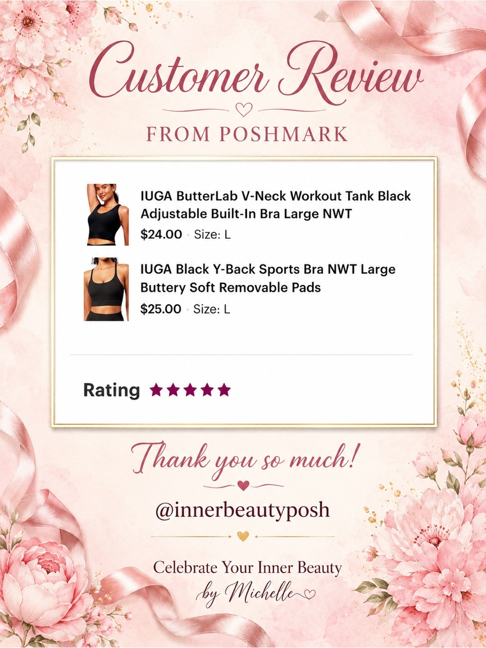 IUGA Black Y-Back Sports Bra NWT Large Buttery Soft Removable Pads - Picture 10 of 13